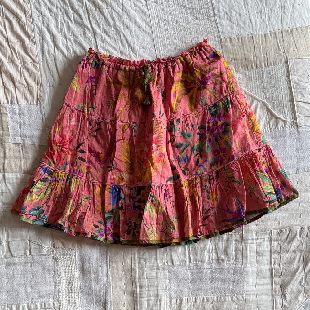 Zimmermann Kids Girls Floral Pink Tiered Cotton lined Skirt size 8 elastic waist